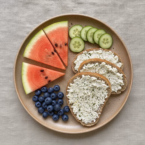 Leichtes Sommerfrühstück mit Melone, KI-generiertes Bild