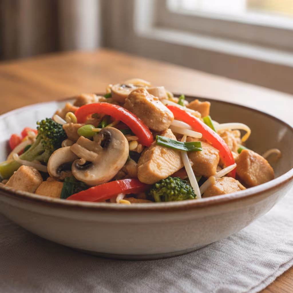 Asiatische Gemüsepfanne, fertig angerichtet
