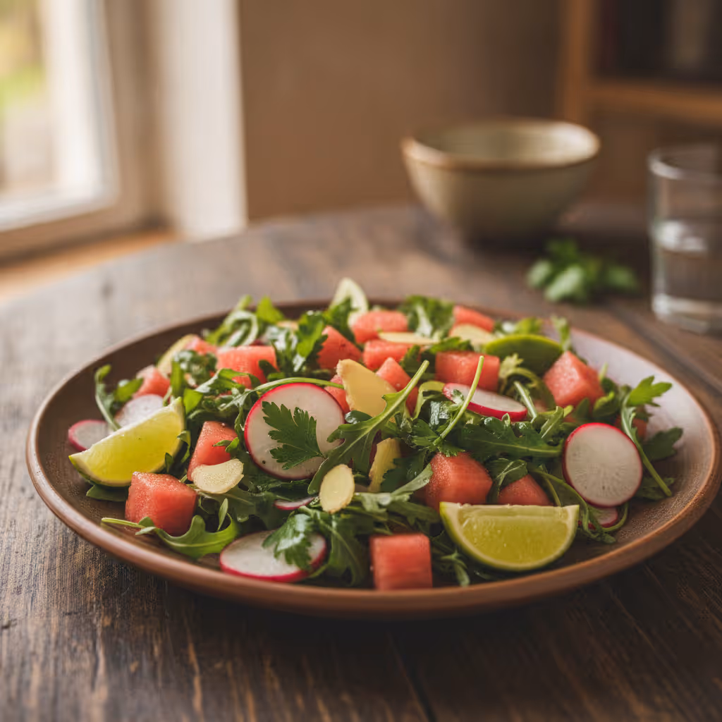 Asiatischer Sommersalat, fertig angerichtet