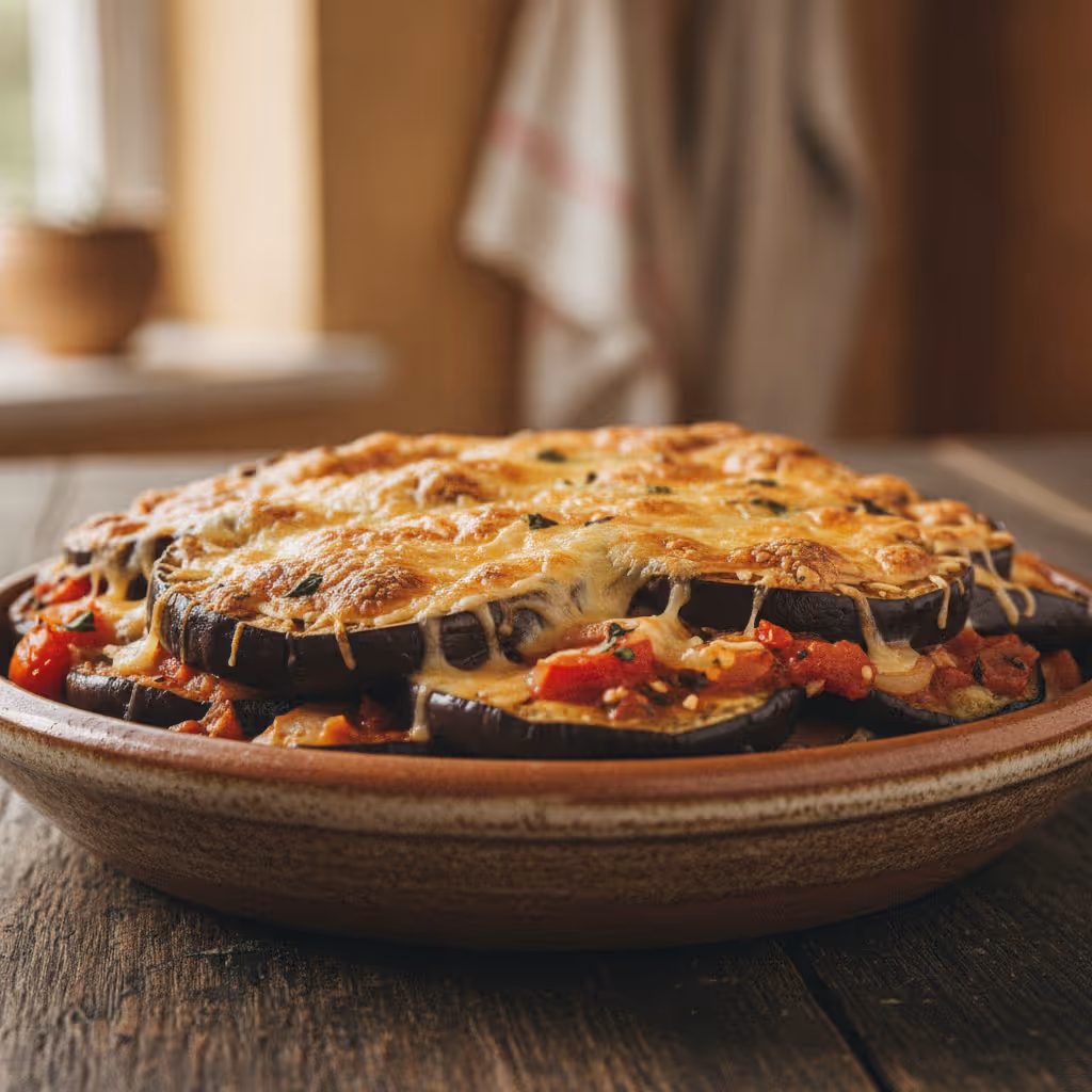 Auberginenpizza, fertig angerichtet