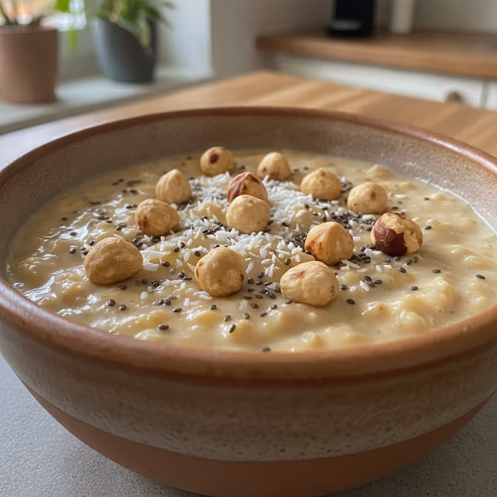 Bananen-Haselnuss-Kokos-Pudding, fertig angerichtet