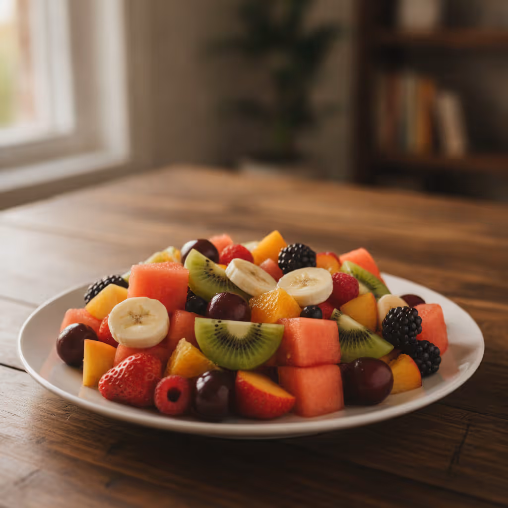 Bunter Obstsalat mit Wassermelone, fertig angerichtet