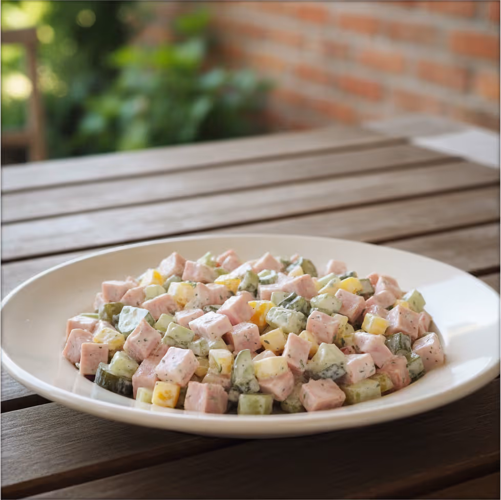 Bunter Wurstsalat, fertig angerichtet