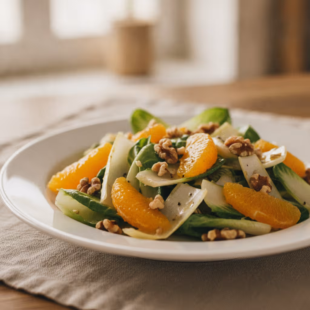 Chicorée Salat mit Orangen und Walnüssen, fertig angerichtet