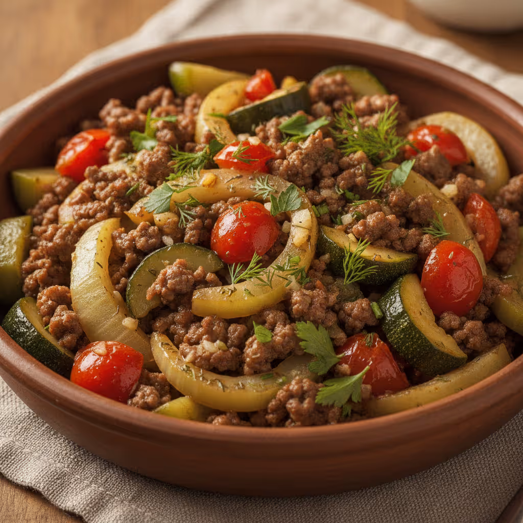 Fenchel-Hackfleisch-Pfanne, fertig angerichtet