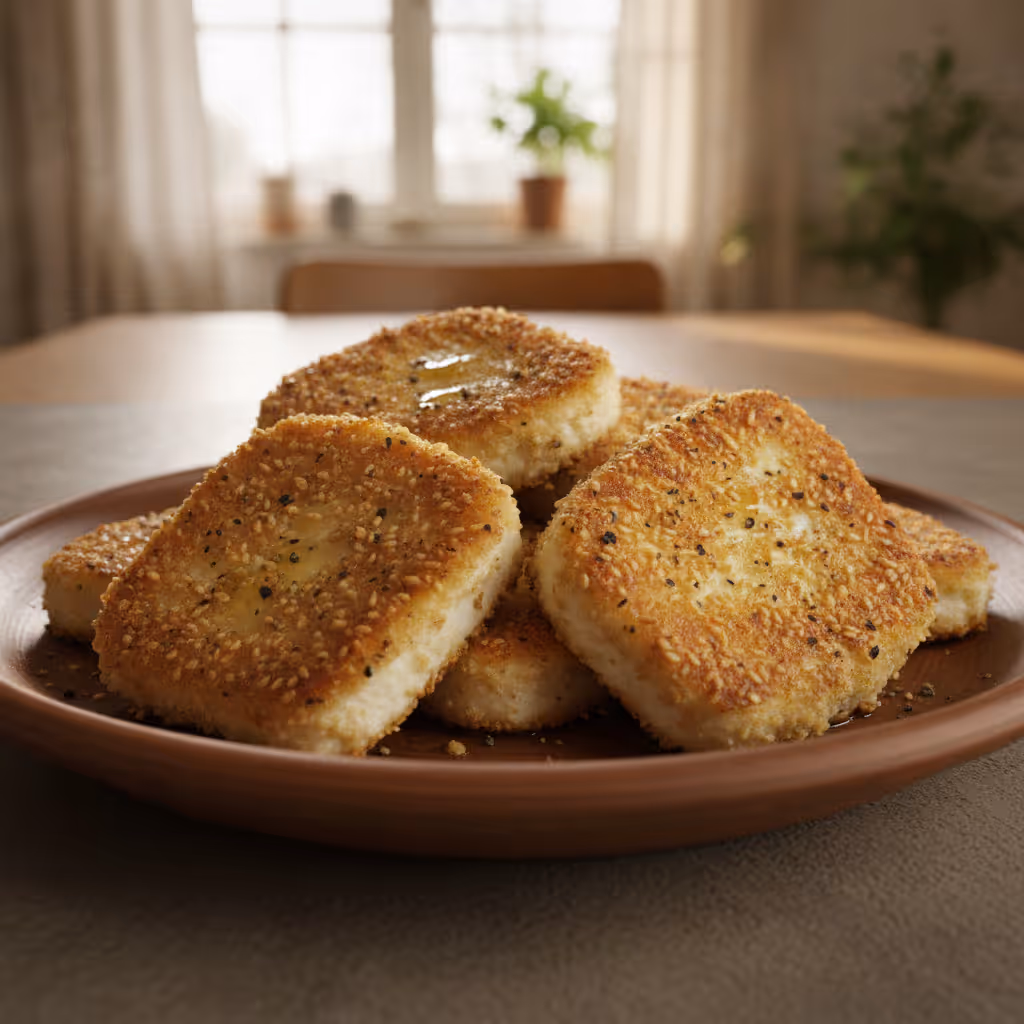 Feta-Käse paniert, fertig angerichtet