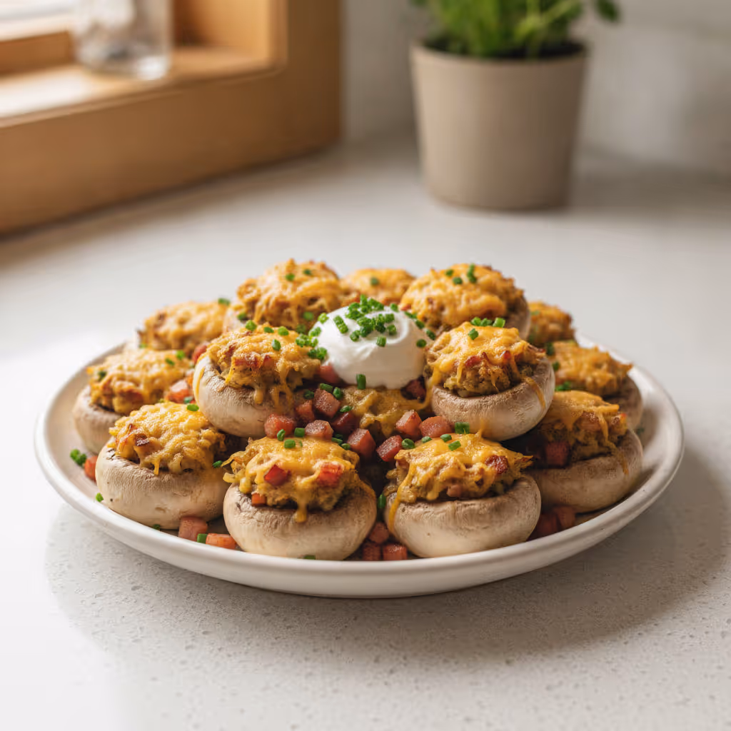 Gefüllte Champignons, fertig angerichtet