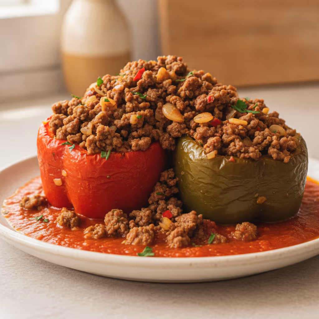 Gefüllte Paprika, fertig angerichtet