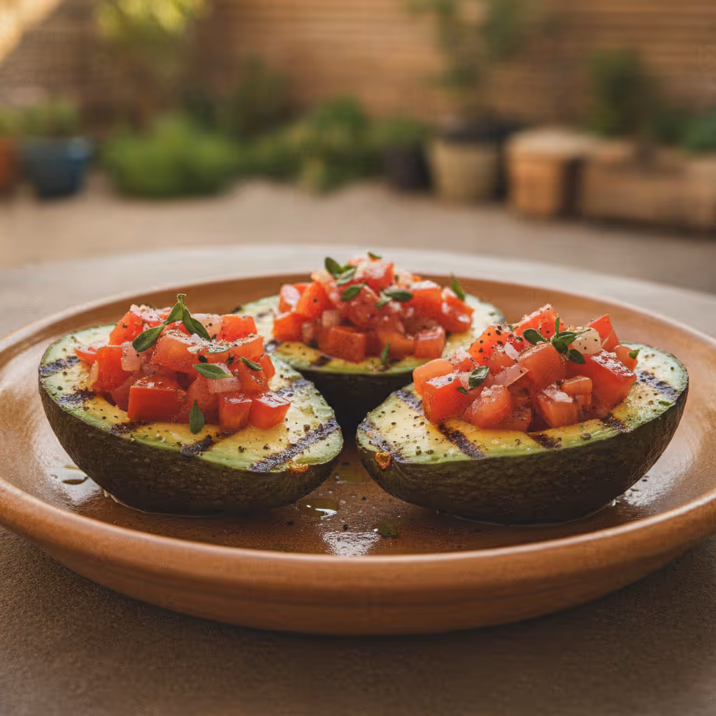 Gegrillte Avocado mit Tomatenfüllung