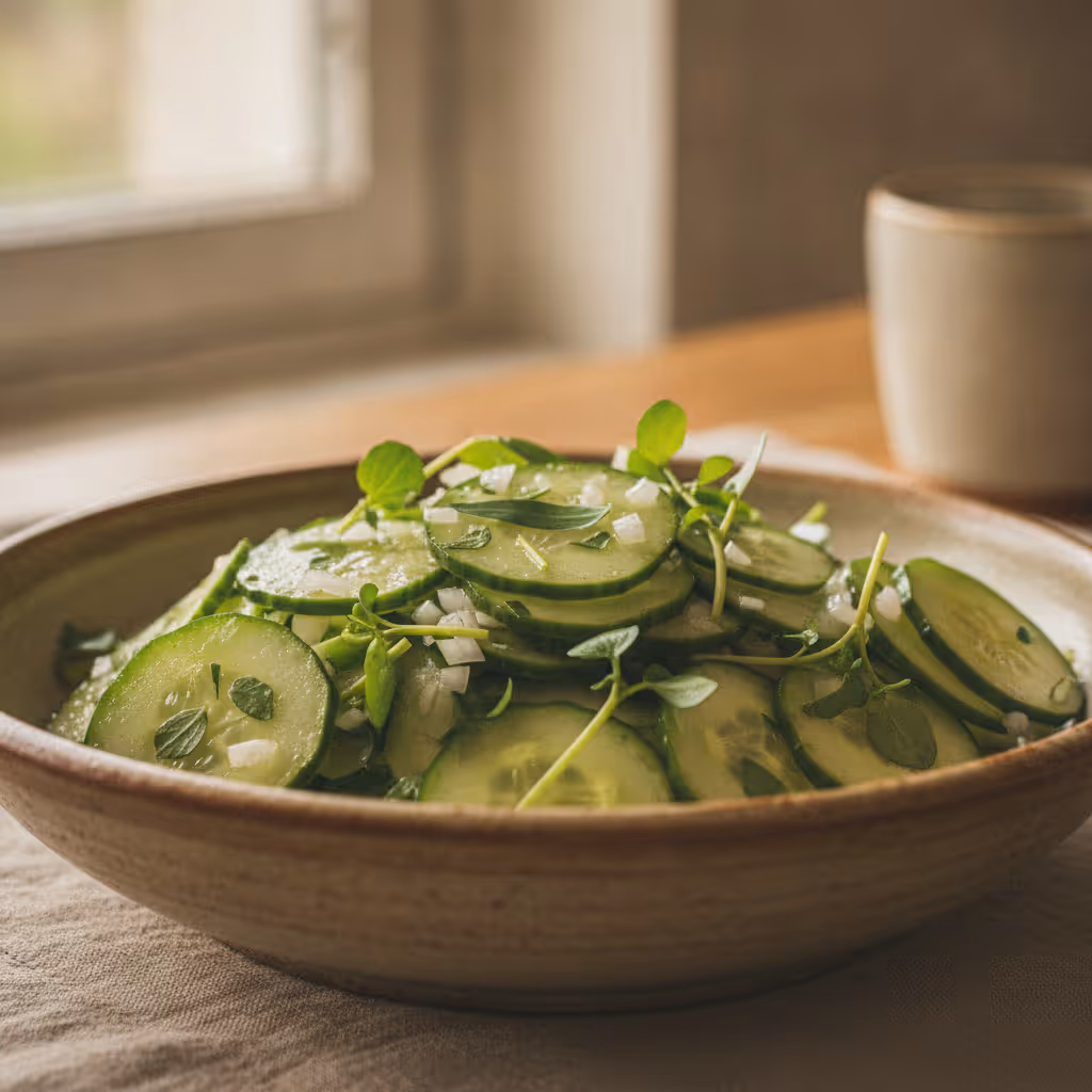 Gurkensalat mit Kresse, fertig angerichtet