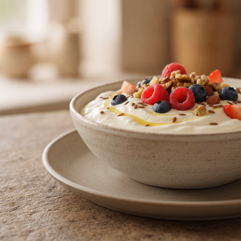 Joghurt-Quark Frühstück, fertig angerichtet
