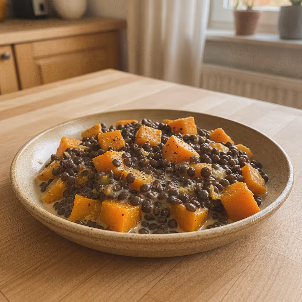 Kokosmilch-Linsen mit Kürbis