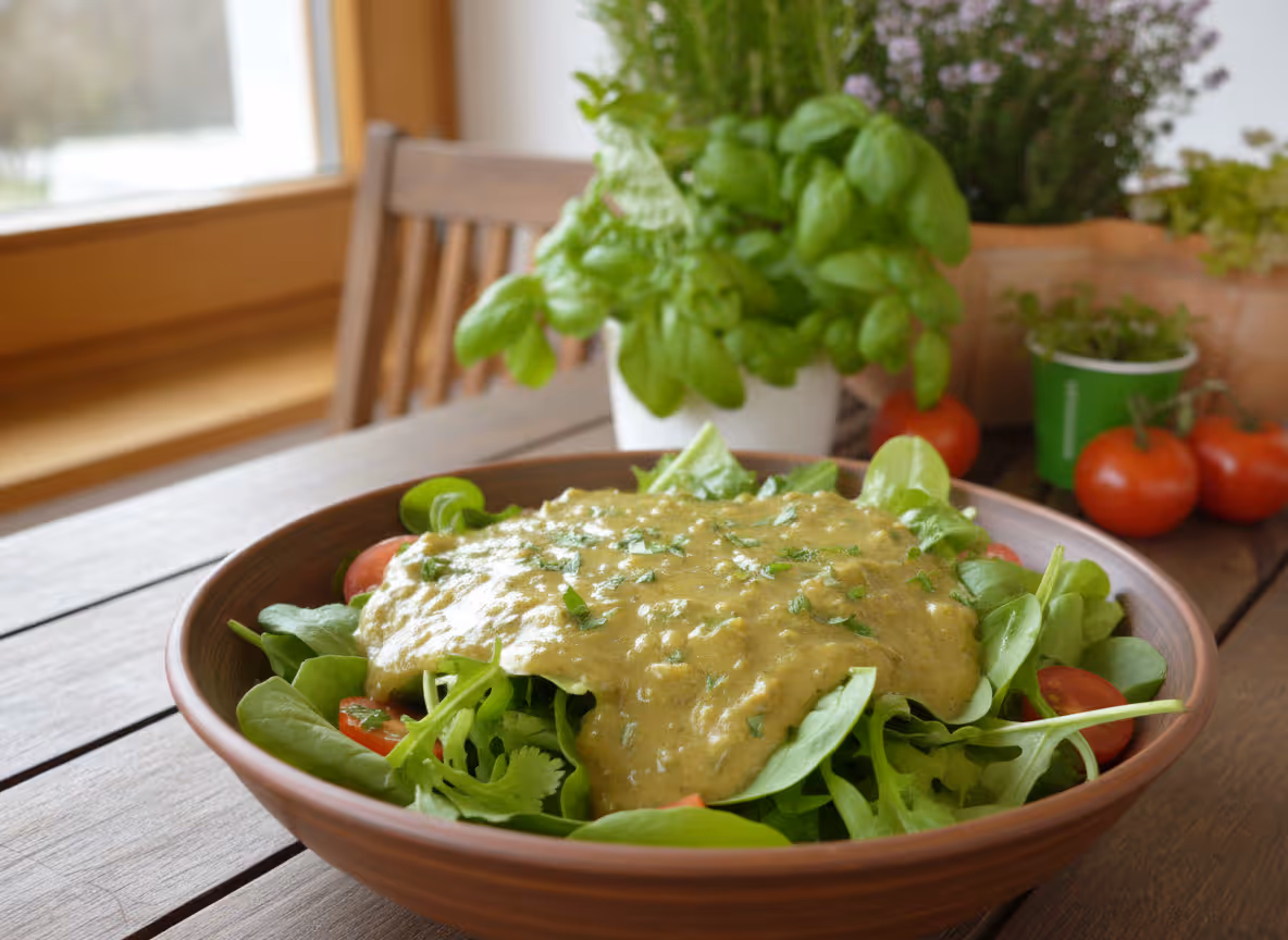 Lieblings-Salatdressing, fertig angerichtet