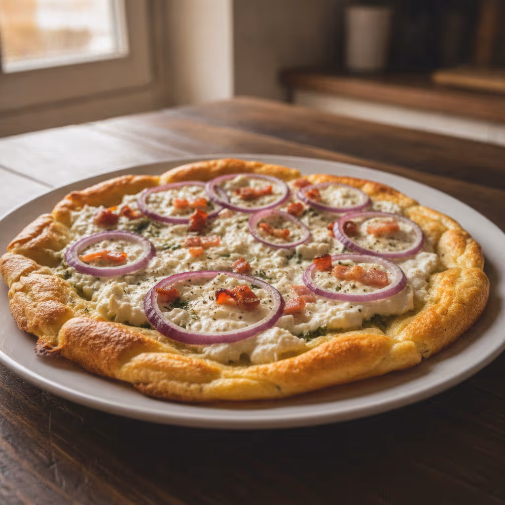 Low Carb Flammkuchen mit Oopsie Teig, fertig angerichtet