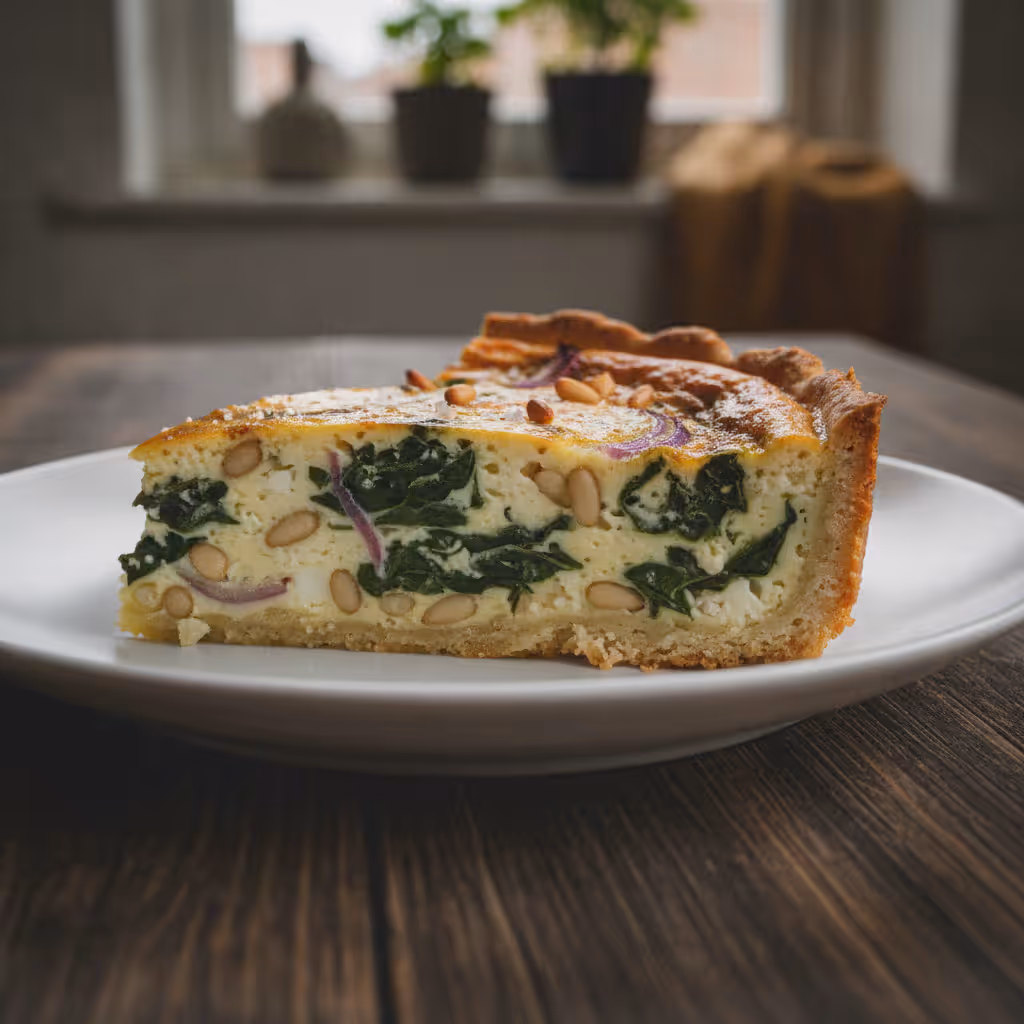 Low Carb Quiche mit Spinat, Feta und Pinienkernen