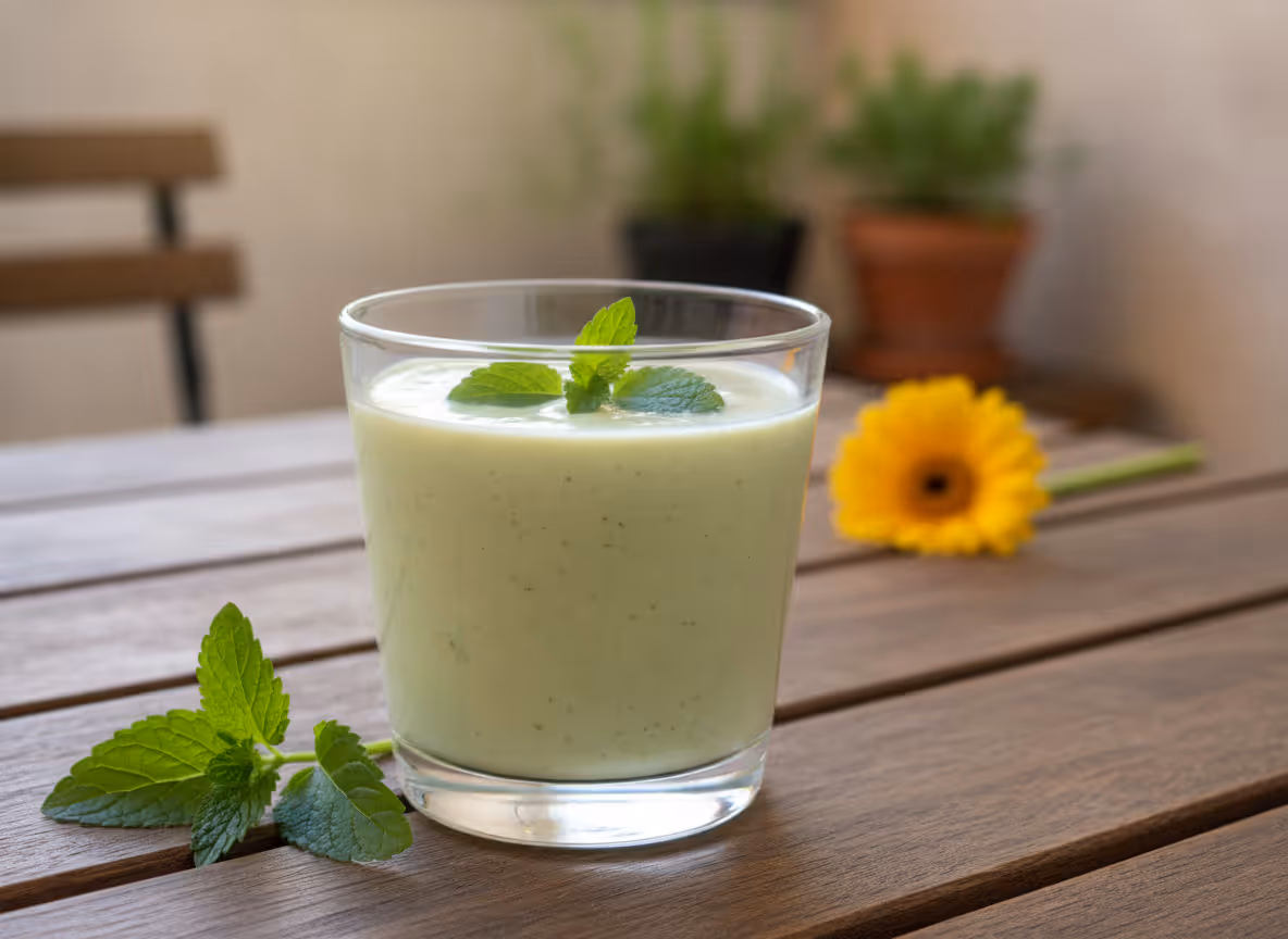 Melisse Avocado Smoothie, fertig angerichtet