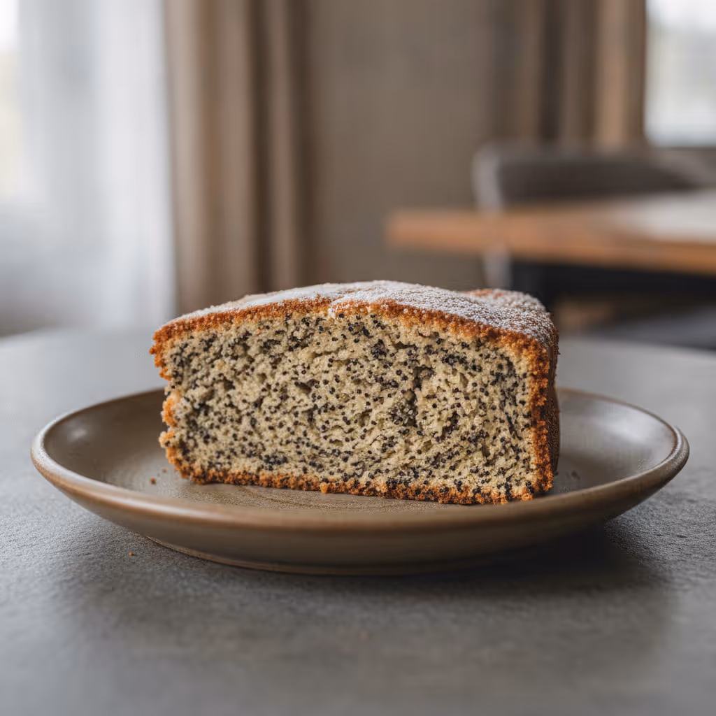 LOGIscher Mohnkuchen, fertig angerichtet