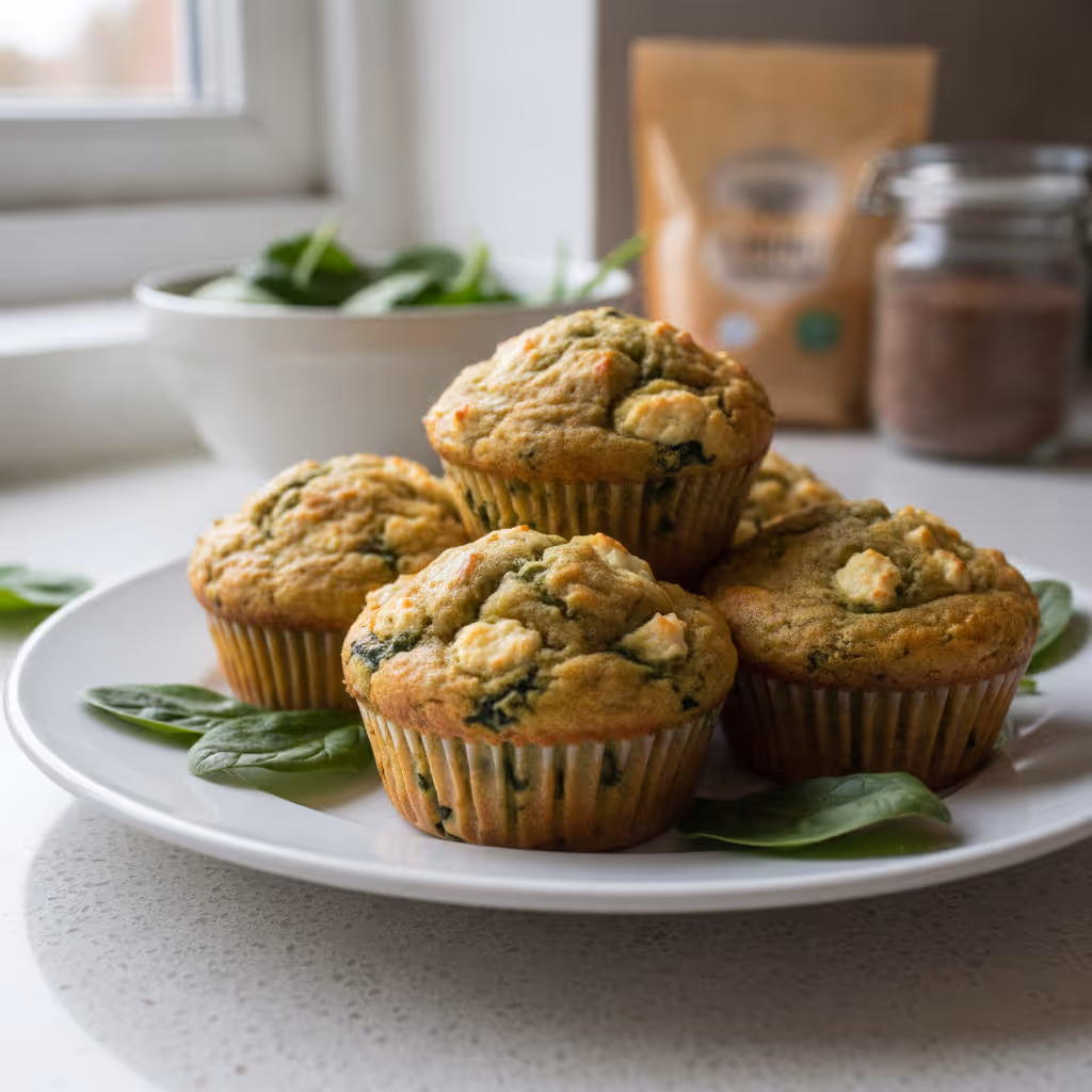 Muffins mit Feta & Spinat, fertig angerichtet