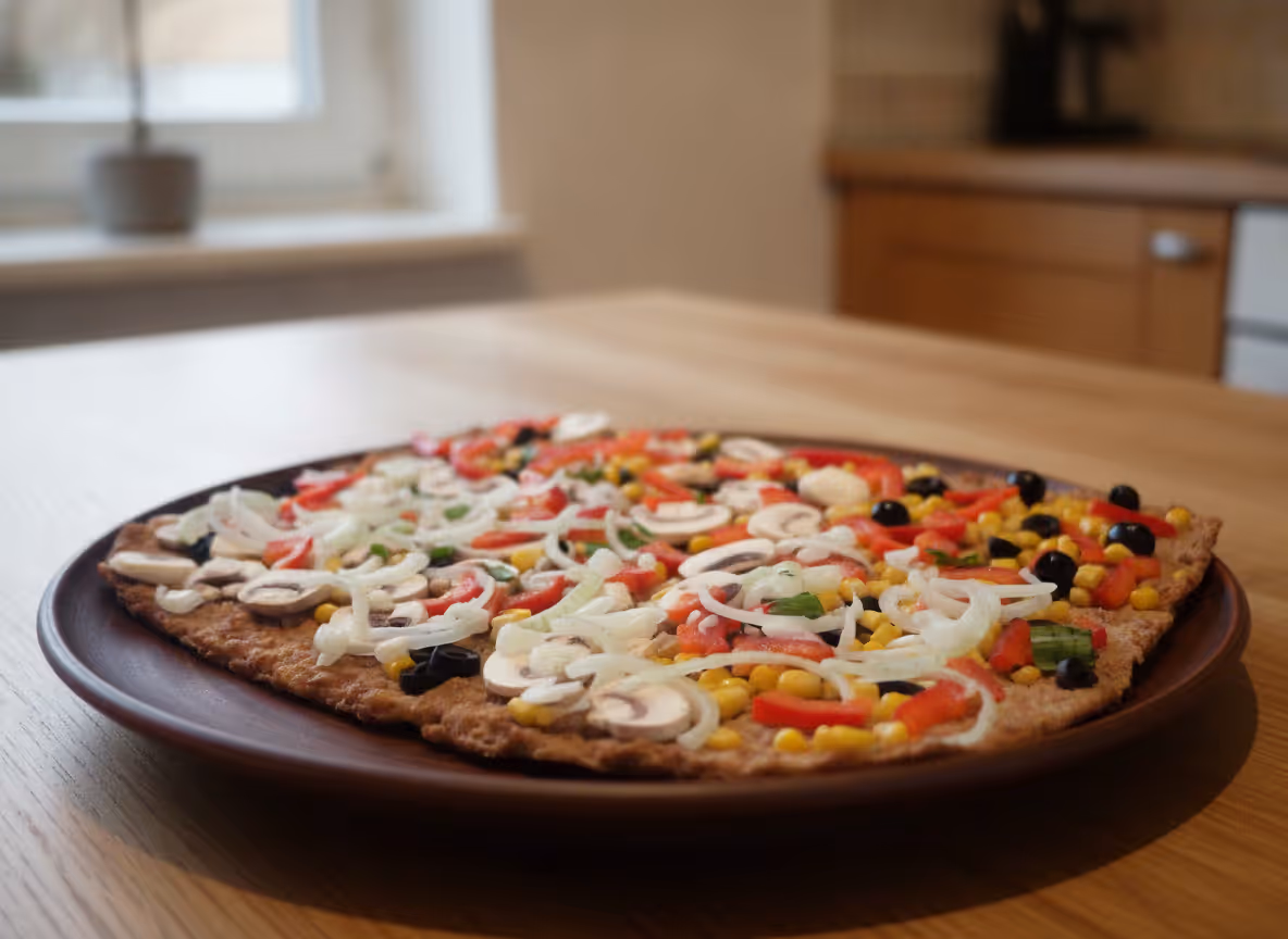 Pizza mit Thunfischboden, fertig angerichtet