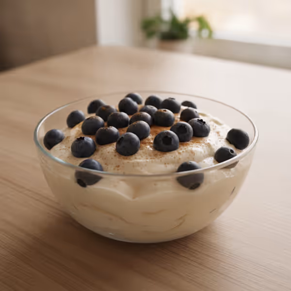 Protein-Pudding mit Quark und Blaubeeren