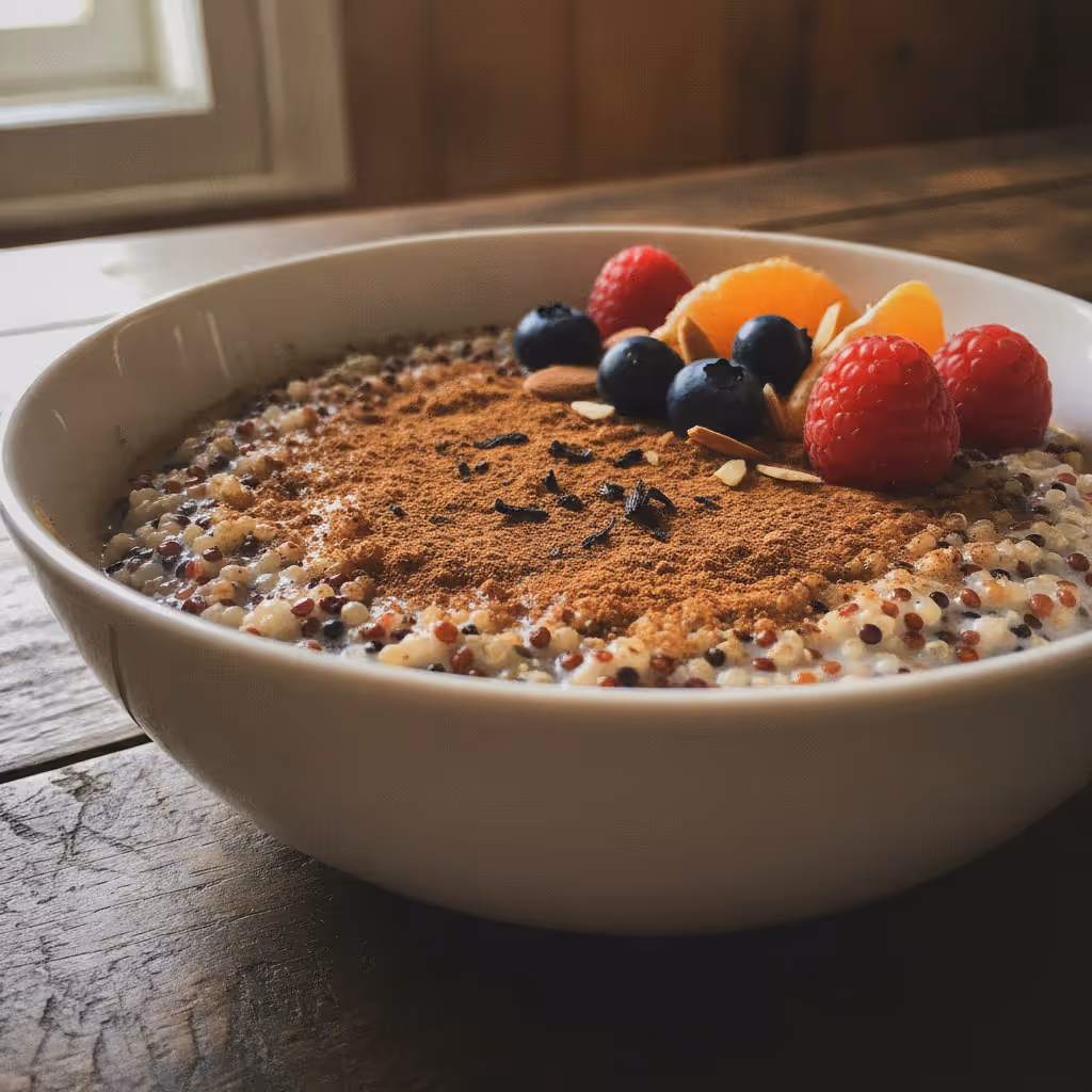 Quinoa-Porridge mit Zimt und Vanille, fertig angerichtet