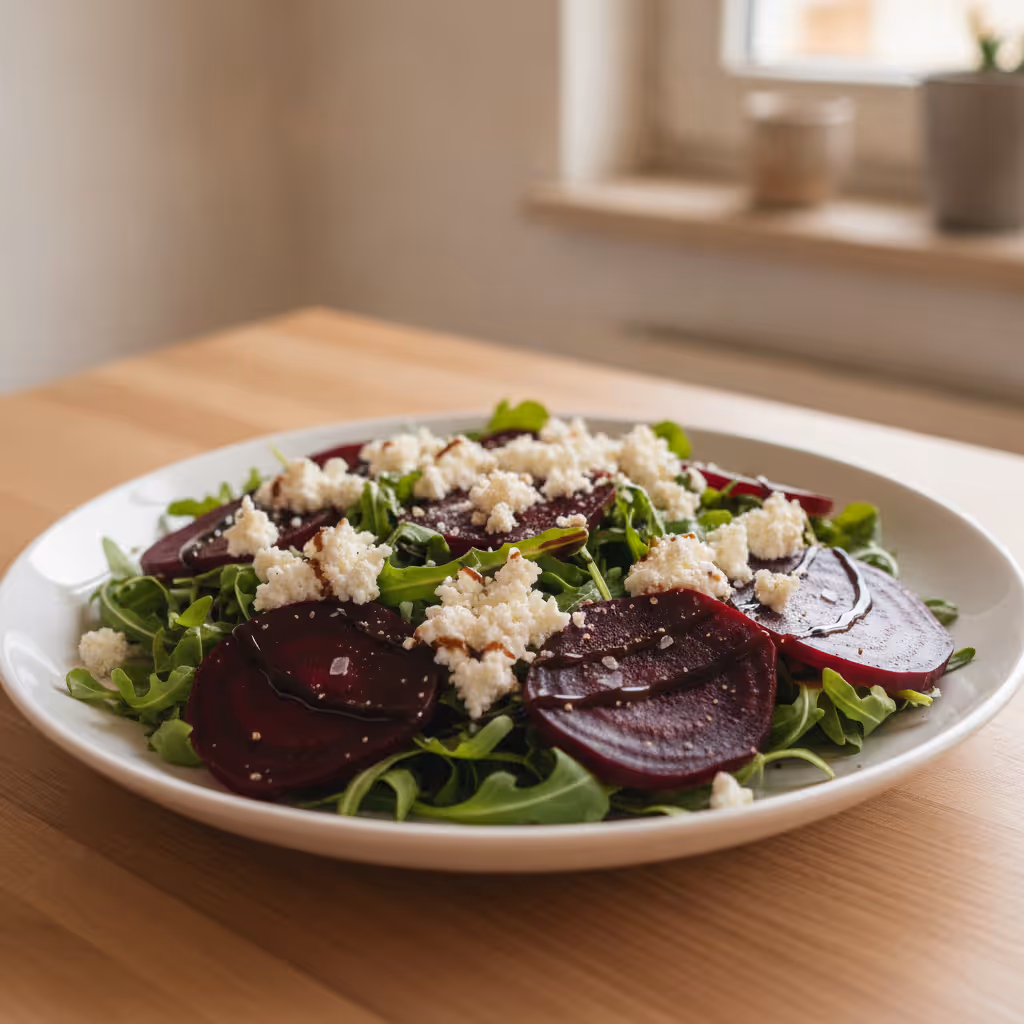 Rote Beete auf Rucola, fertig angerichtet