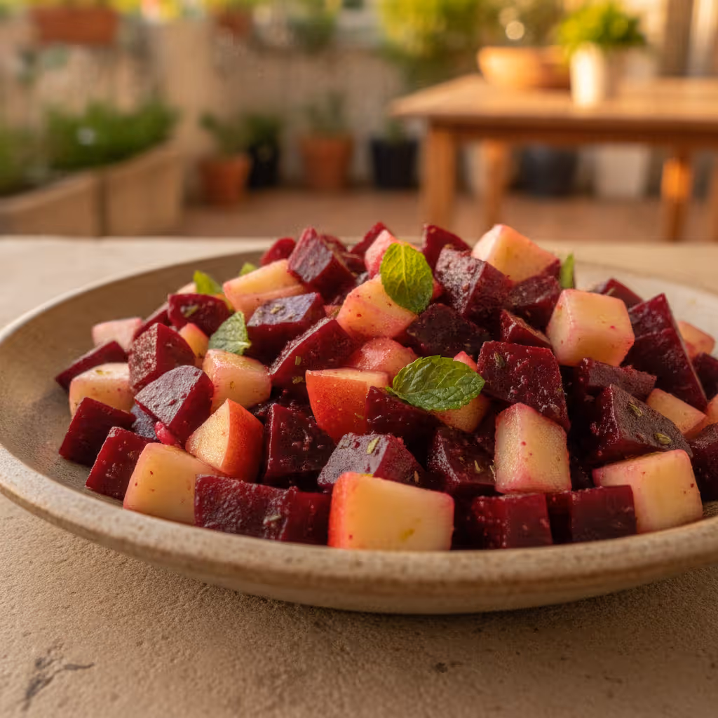 Rote Beete-Apfel-Salat, fertig angerichtet
