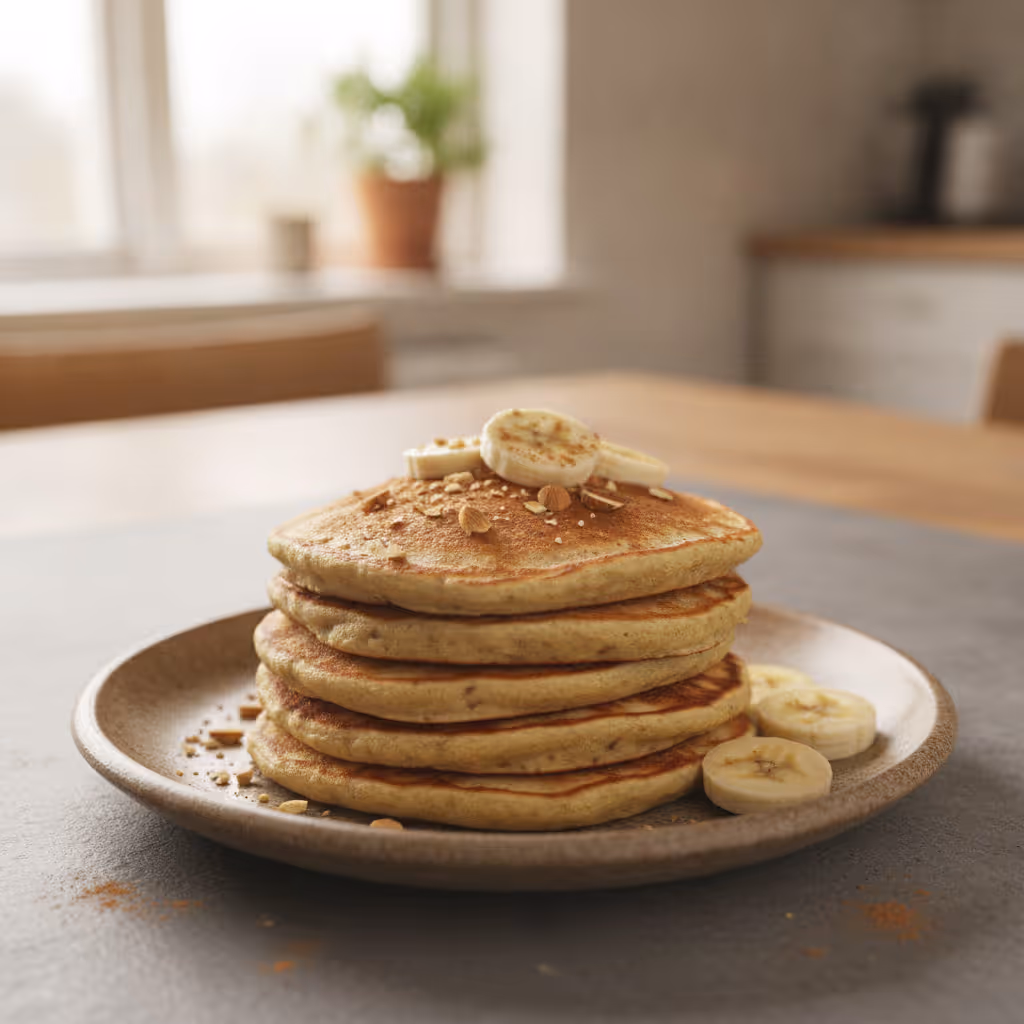 Schnelle low carb Bananen Pancakes, fertig angerichtet