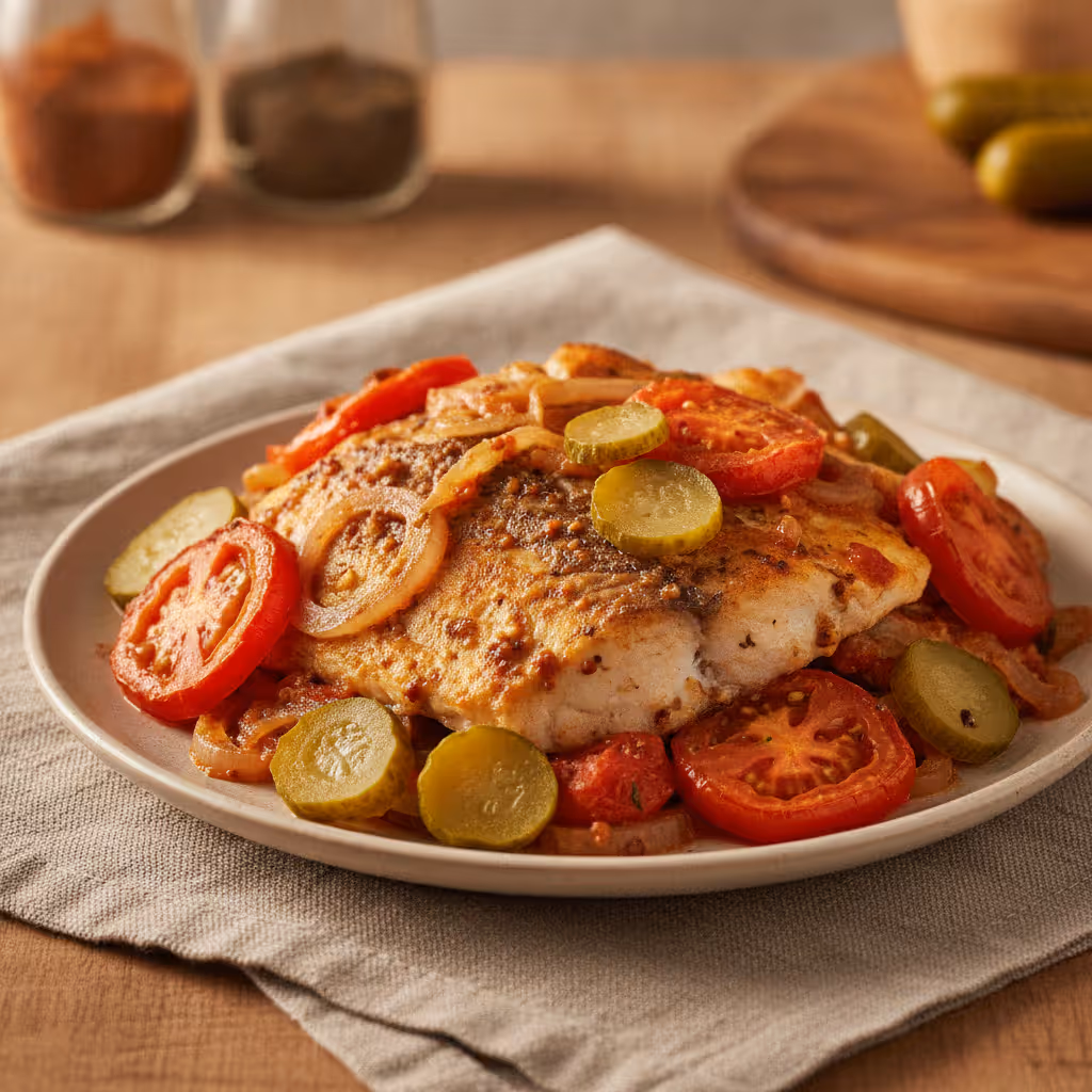 Seelachsfilet mit Gewürzgurken aus dem Ofen