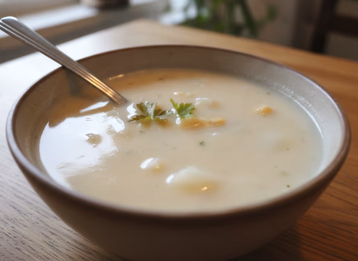 Spargelcremesuppe, fertig angerichtet