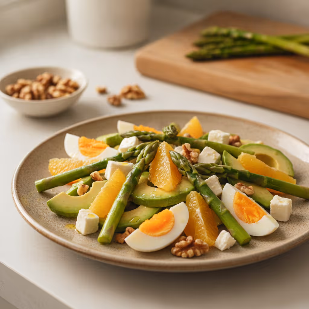 Spargelsalat mit Ei, Avocado, Orangen & Schafskäse