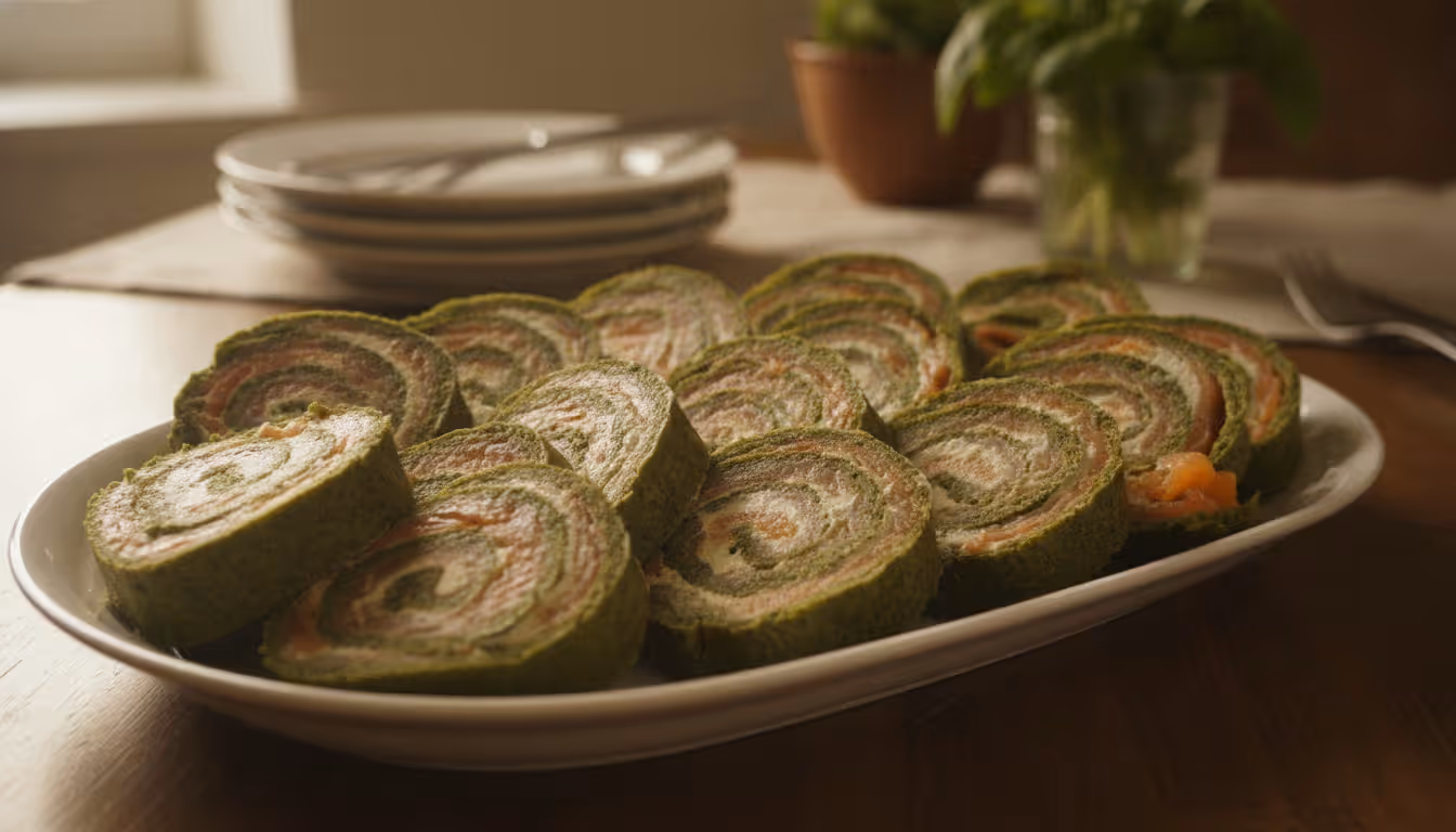 Spinat-Lachs Rolle, fertig angerichtet