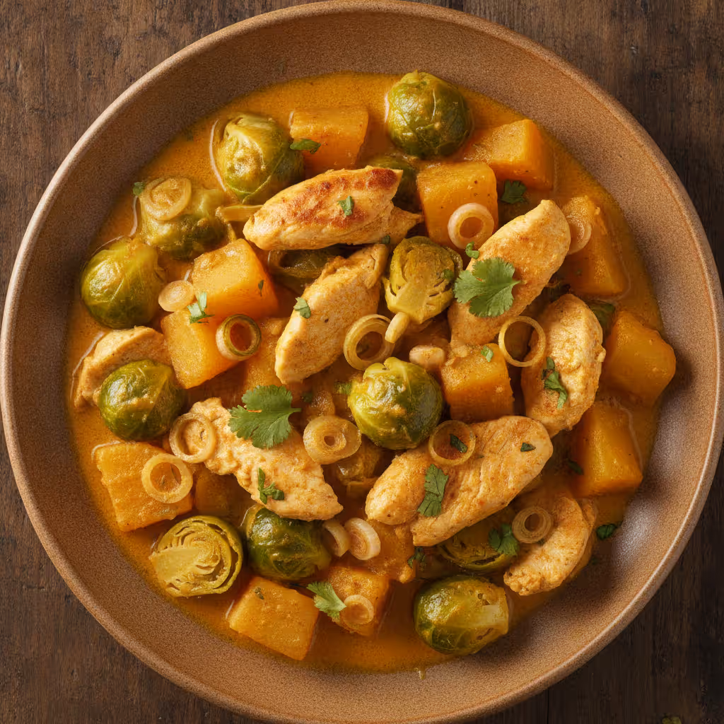 Steckrüben-Rosenkohl-Curry mit Hähnchenbrust