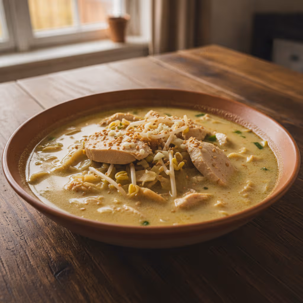 Thailändische Kokossuppe, fertig angerichtet