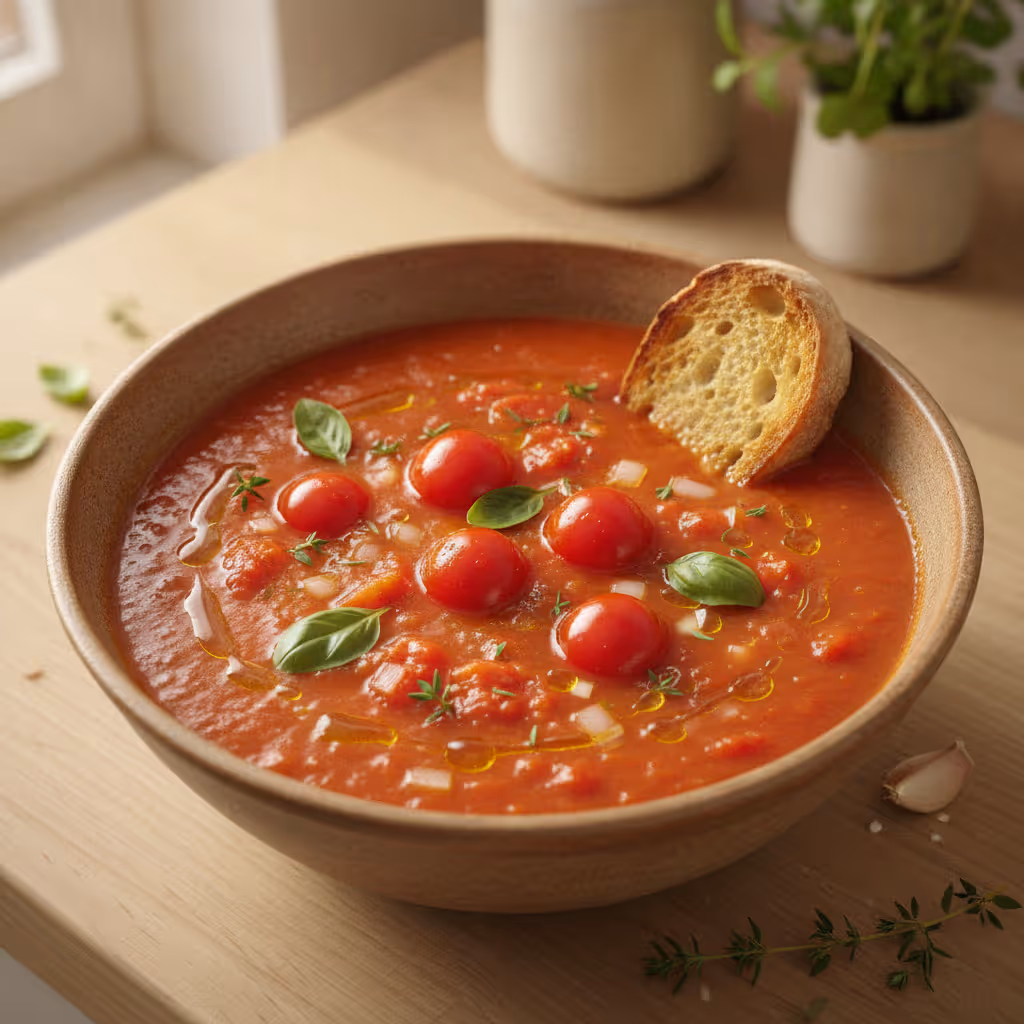 Tomatensuppe, fertig angerichtet