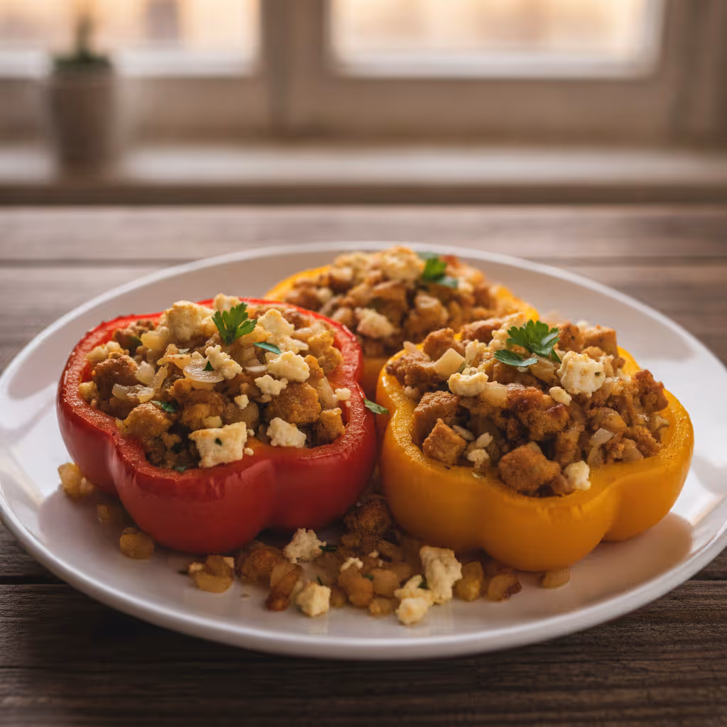 Vegetarische gefüllte Paprika mit Tofu und Schafskäse