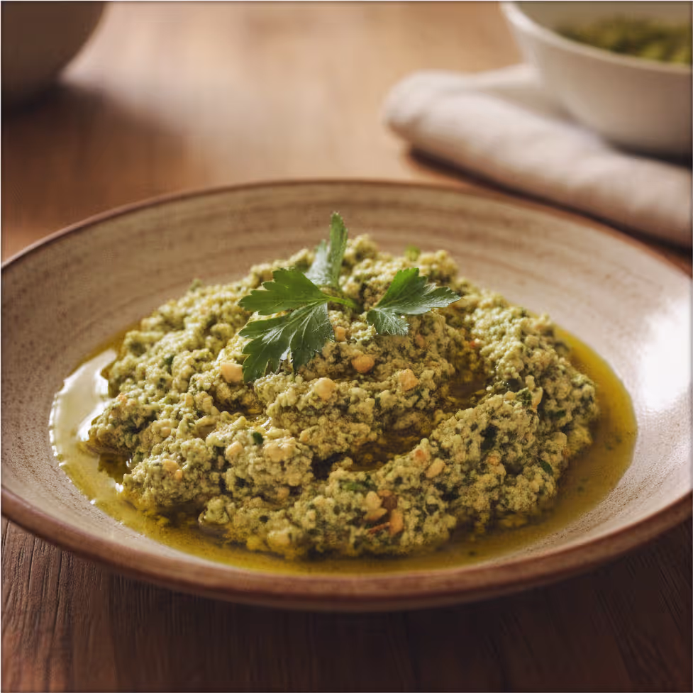 Zitronen-Erdnuss-Pesto, fertig angerichtet