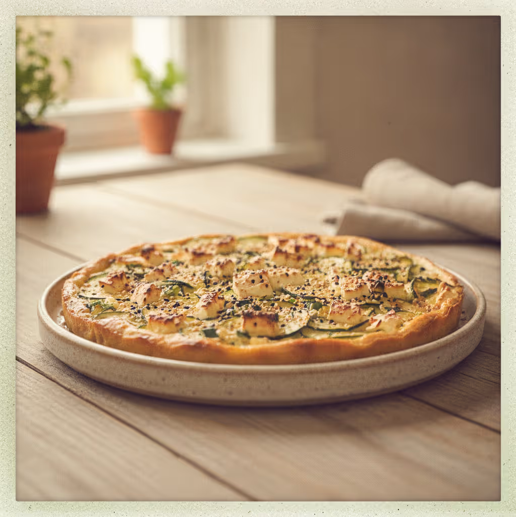 Zucchini-Feta-Kuchen, fertig angerichtet