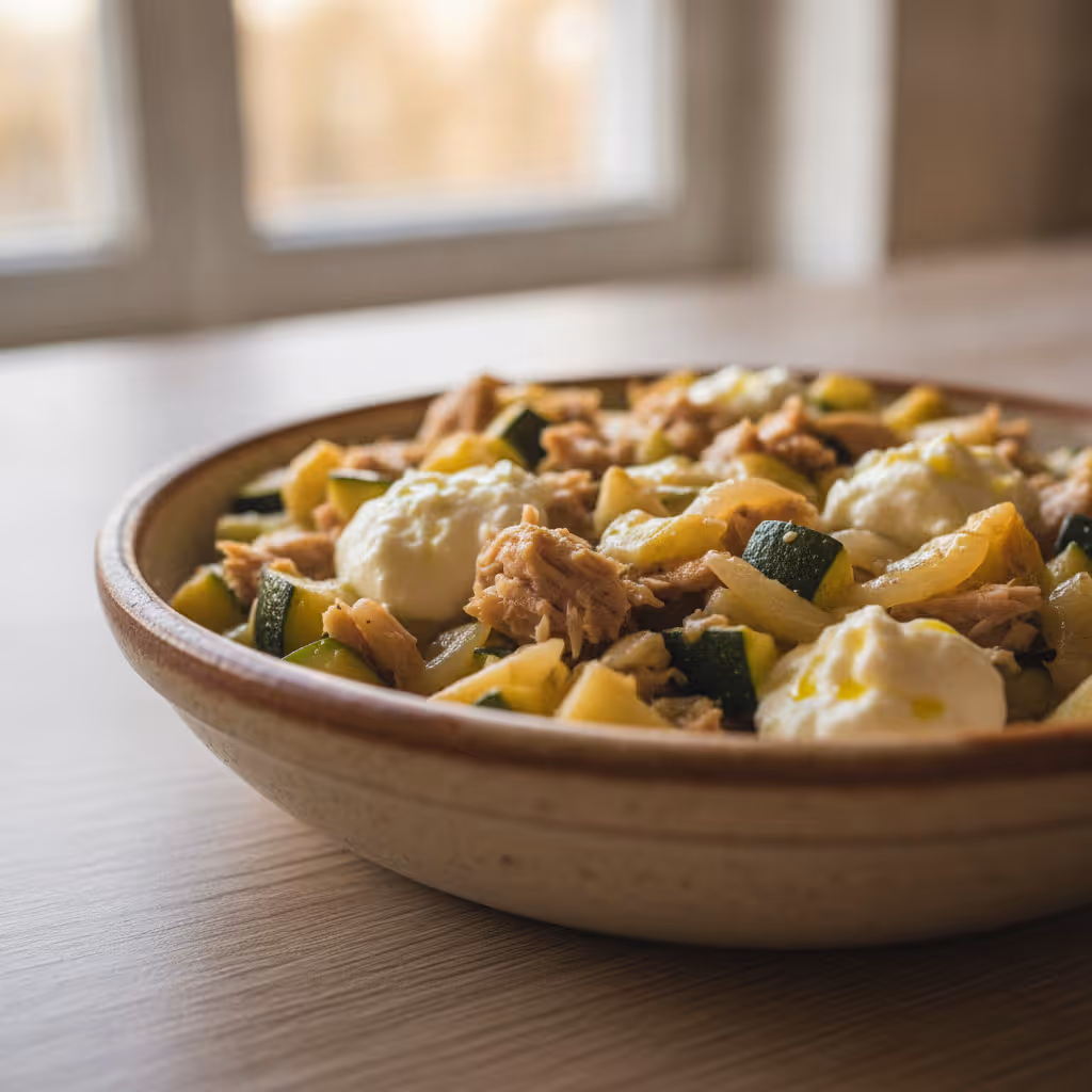 Zucchini Thunfischpfanne, fertig angerichtet