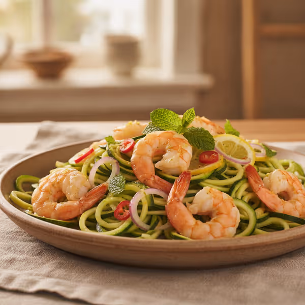 Zucchininudeln mit Scampi an Zitronensauce